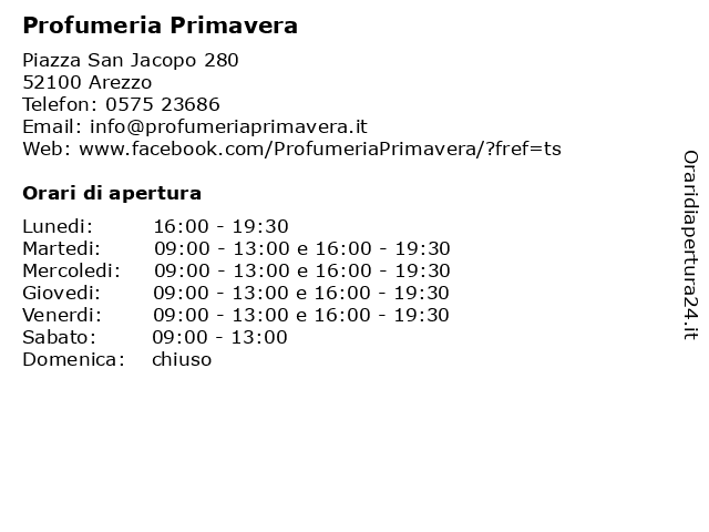 Orari di apertura Profumeria Primavera Piazza San Jacopo